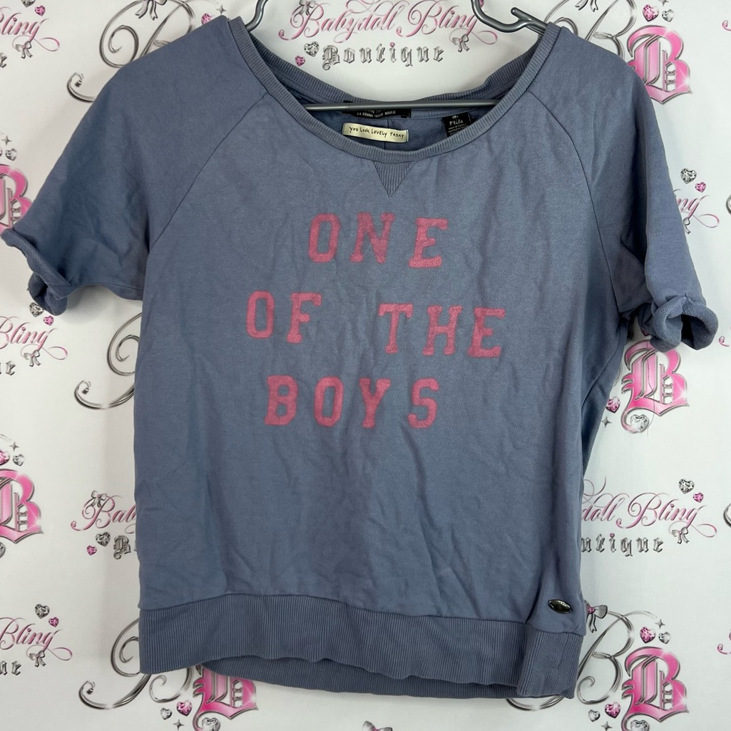 Maison Scotch Tshirt Sweater Purple Tee Pink Text One Of The Boys Graphic Print